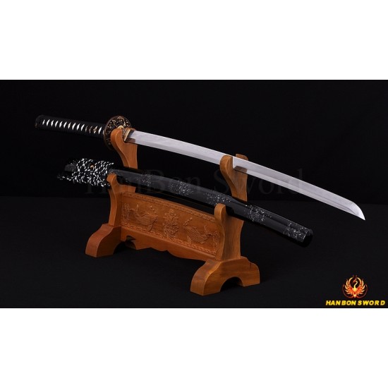 Hand Forged Damascus Steel Clay Tempered Blade Wave Koshirae Japanese KATANA Samurai Sword