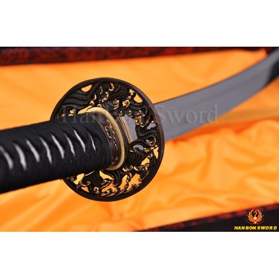 Hand Forged Damascus Steel Clay Tempered Blade Wave Koshirae Japanese KATANA Samurai Sword