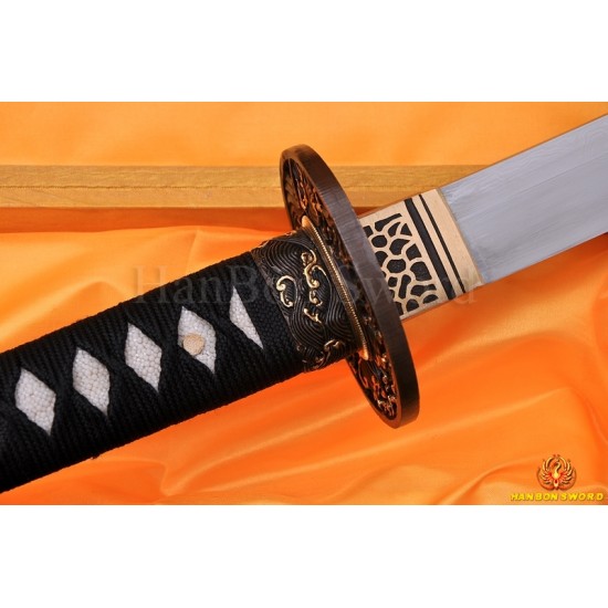 Hand Forged Damascus Steel Clay Tempered Blade Wave Koshirae Japanese KATANA Samurai Sword