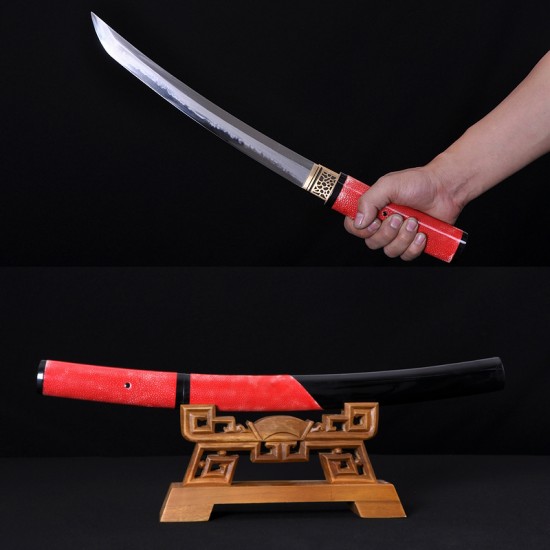 HIGH QUALITY JAPANESE SAMURAI SWORD TANTO HAZUYA POLISHED RAY SKIN HANDLE AND SAYA
