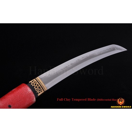 HIGH QUALITY JAPANESE SAMURAI SWORD TANTO HAZUYA POLISHED RAY SKIN HANDLE AND SAYA