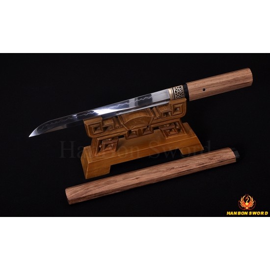  Hand Made Japanese TANTO Samurai Sword Clay Tempered Full Tang Blade Hualee SAYA