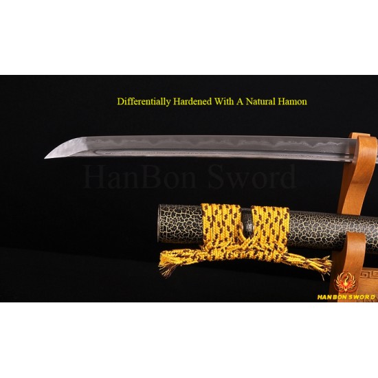 Fully Hand Forged Damascus Steel Clay Tempered Blade Bird Koshirae KATANA Japanese Samurai Sword