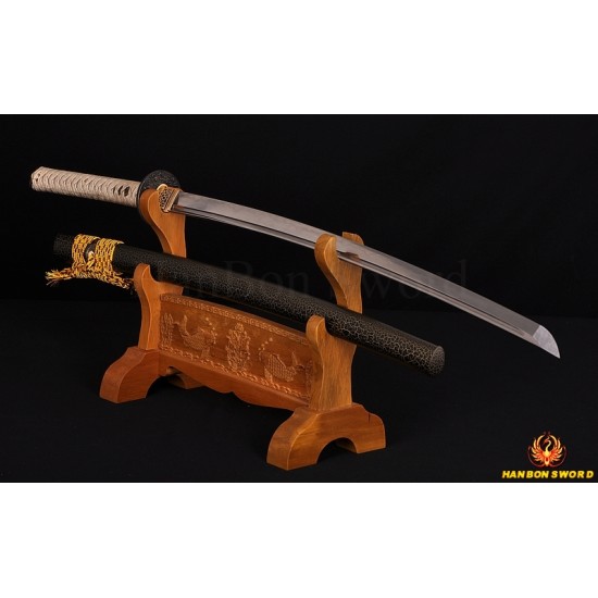 Fully Hand Forged Damascus Steel Clay Tempered Blade Bird Koshirae KATANA Japanese Samurai Sword