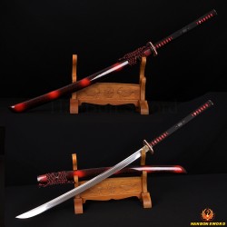 45" Traditional Hand Forged Japanese Samurai Naginata Sword Clay Tempered Full Tang Blade