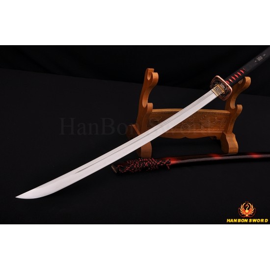 45" Traditional Hand Forged Japanese Samurai Naginata Sword Clay Tempered Full Tang Blade