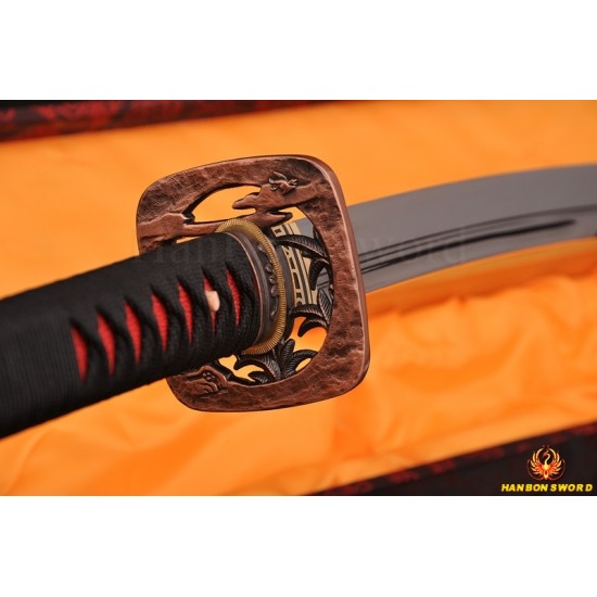 45" Traditional Hand Forged Japanese Samurai Naginata Sword Clay Tempered Full Tang Blade