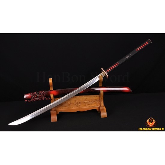 45" Traditional Hand Forged Japanese Samurai Naginata Sword Clay Tempered Full Tang Blade