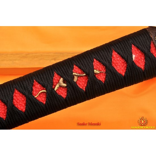 Fully Hand Forged Damascus Steel Clay Tempered Blade Snake&Monkey Koshirae Japanese Samurai Sword