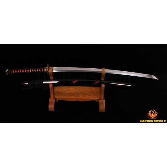 Fully Hand Forged Damascus Black&Red Steel Clay Tempered Blade Dragon Koshirae KATANA Japanese Samurai Sword