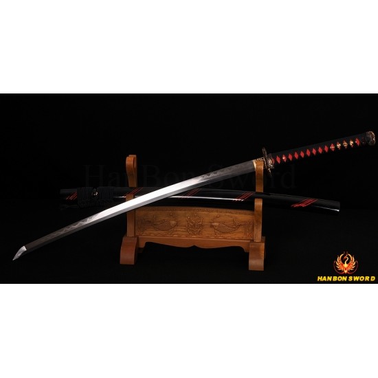 Fully Hand Forged Damascus Black&Red Steel Clay Tempered Blade Dragon Koshirae KATANA Japanese Samurai Sword