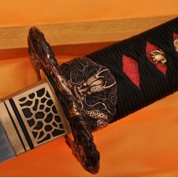 Fully Hand Forged Damascus Black&Red Steel Clay Tempered Blade Dragon Koshirae KATANA Japanese Samurai Sword
