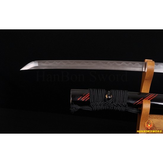 Fully Hand Forged Damascus Black&Red Steel Clay Tempered Blade Dragon Koshirae KATANA Japanese Samurai Sword