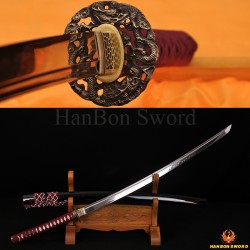 Fully Hand Forged Damascus Steel Clay Tempered Blade Flying Dragon Koshirae KATANA Japanese Samurai Sword