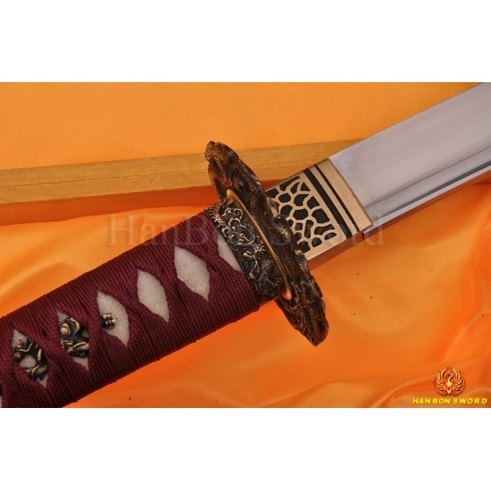 Fully Hand Forged Damascus Steel Clay Tempered Blade Flying Dragon Koshirae KATANA Japanese Samurai Sword