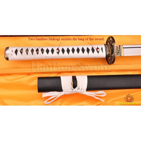 HAND MADE JAPANESE SAMURAI NINJA SWORD FISH KOSHIRAE CLAY TEMPERED FULL TANG BLADE