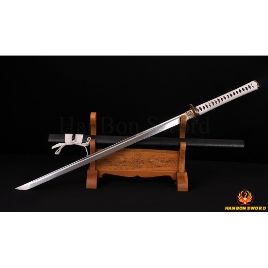 HAND MADE JAPANESE SAMURAI NINJA SWORD FISH KOSHIRAE CLAY TEMPERED FULL TANG BLADE