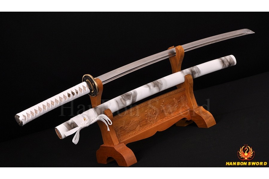 Damascus Folded Steel Straight Blade Full Tang Handmade Japanese Samurai Katana 