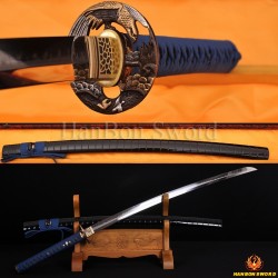 High Quality Japanese Samurai Sword KATANA Clay Tempered Blade Hazuya Polished Hawk Koshirae