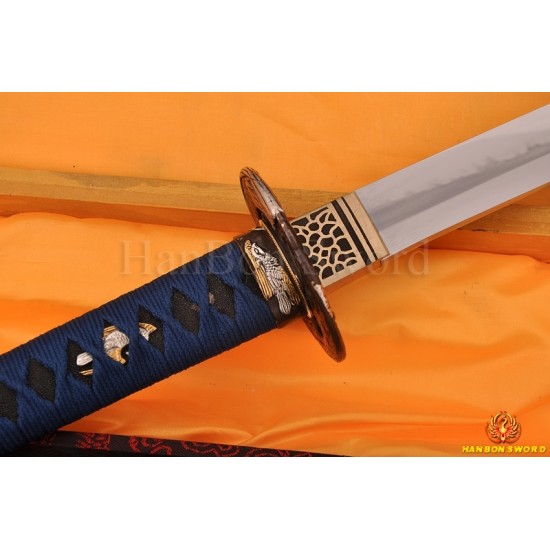 High Quality Japanese Samurai Sword KATANA Clay Tempered Blade Hazuya Polished Hawk Koshirae