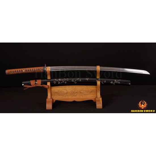 Japanese KATANA Sword DAMASCUS STEEL BLADE BAMBOO THEME KOSHIRAE