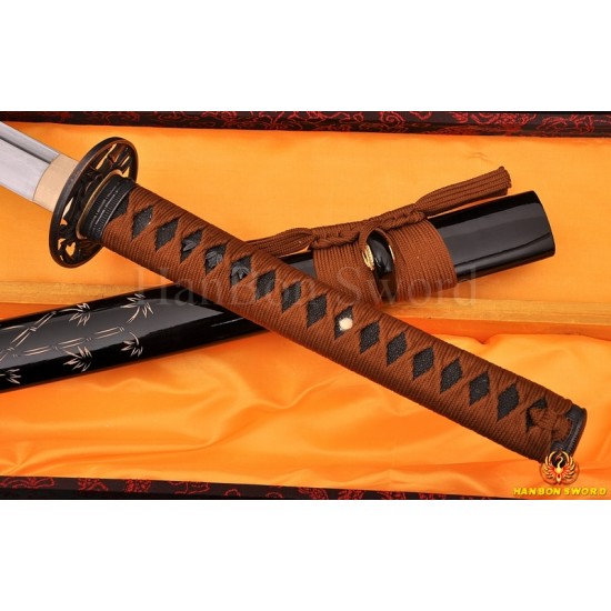 Japanese KATANA Sword DAMASCUS STEEL BLADE BAMBOO THEME KOSHIRAE