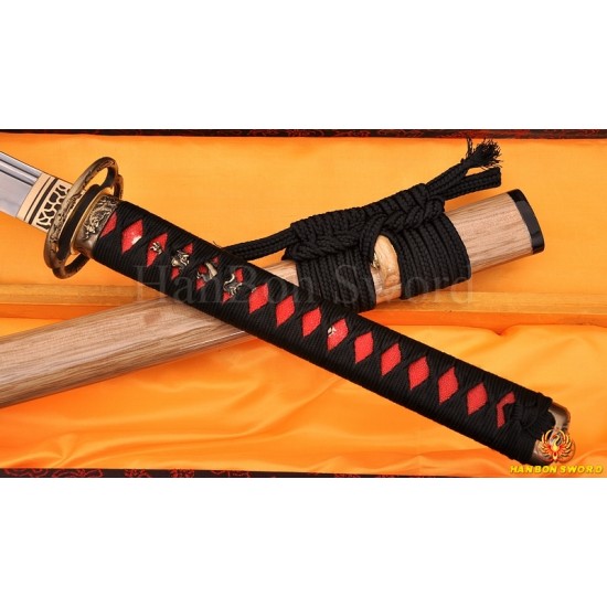 Hand Forged KATANA Folded Steel Clay Tempered Blade Dragon Musashi Koshirae Japanese Samurai Sword