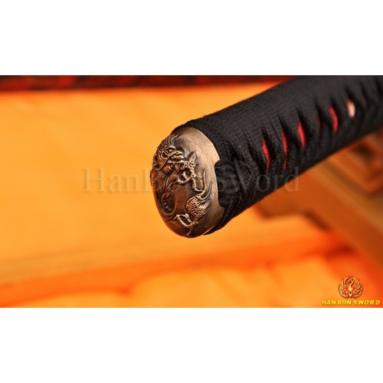 Hand Forged KATANA Folded Steel Clay Tempered Blade Dragon Musashi Koshirae Japanese Samurai Sword