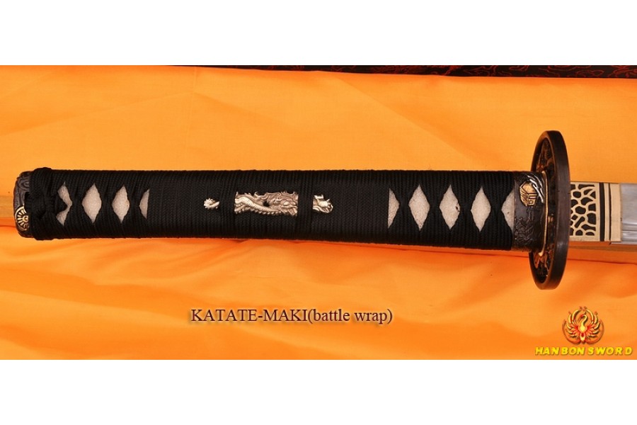 Dark Red Ito & Black Rayskin Tsuka Handle KATATE MAKI for Samurai Katana Sword 