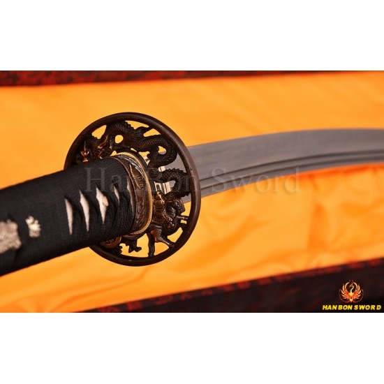 Damascus Steel Clay Tempered Blade Dragon Koshirae&Engraving Japanese Samurai Sword KATANA