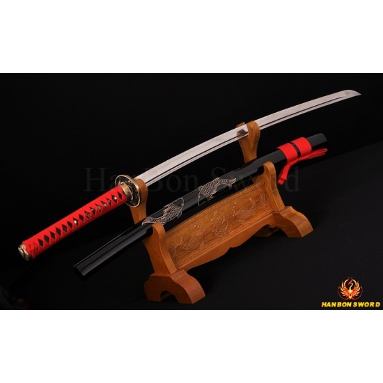 Fully Hand Forged Damascus Steel Clay Tempered Blade Fish Koshirae KATANA engraving Japanese Samurai Sword