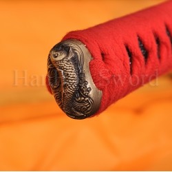 Fully Hand Forged Damascus Steel Clay Tempered Blade Fish Koshirae KATANA engraving Japanese Samurai Sword