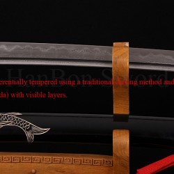 Fully Hand Forged Damascus Steel Clay Tempered Blade Fish Koshirae KATANA engraving Japanese Samurai Sword