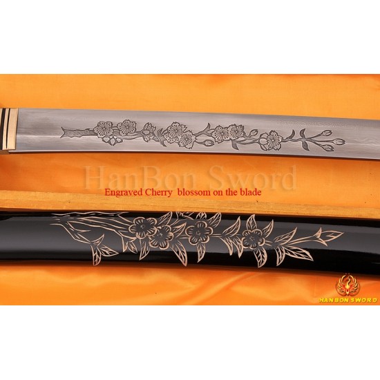 Japanese Dragon/Sakura KATANA Sword Hand Forged Damascus steel full tang blade