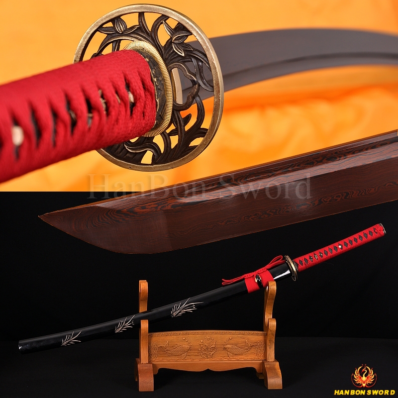 Fully Hand forged damascus red folded steel japnaese samurai katana real sword. 