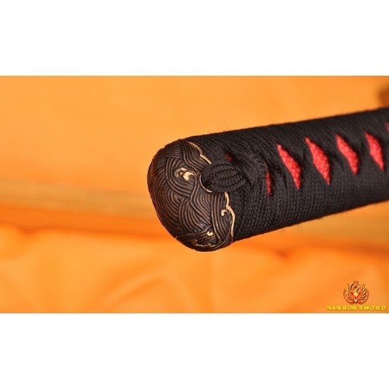 1.26"SORI FULL TANG CLAY TEMPERED WAVE KOSHIRAE HANDMADE JAPANESE SAMURAI SWORD