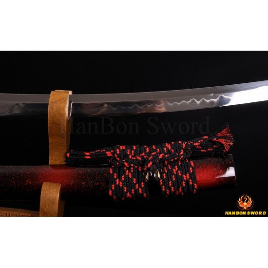 1.26"SORI FULL TANG CLAY TEMPERED WAVE KOSHIRAE HANDMADE JAPANESE SAMURAI SWORD
