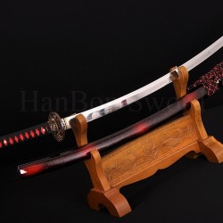1.26"SORI FULL TANG CLAY TEMPERED WAVE KOSHIRAE HANDMADE JAPANESE SAMURAI SWORD