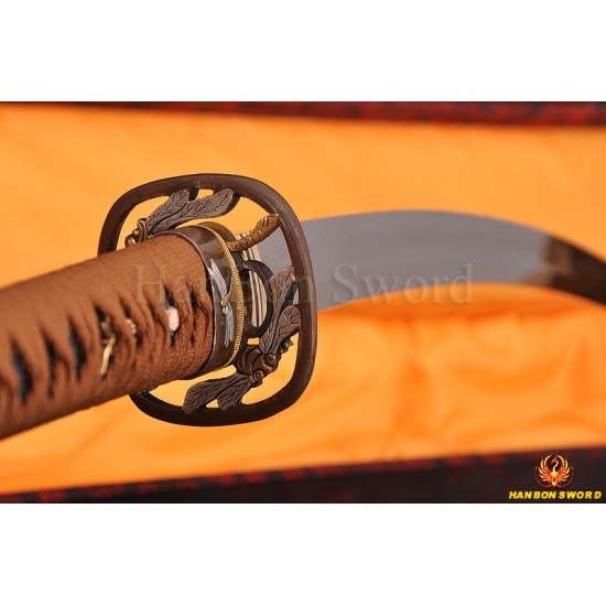 Japanese Samurai Sword KATANA 1.26" sori clay tempered blade Dragonfly theme fittings