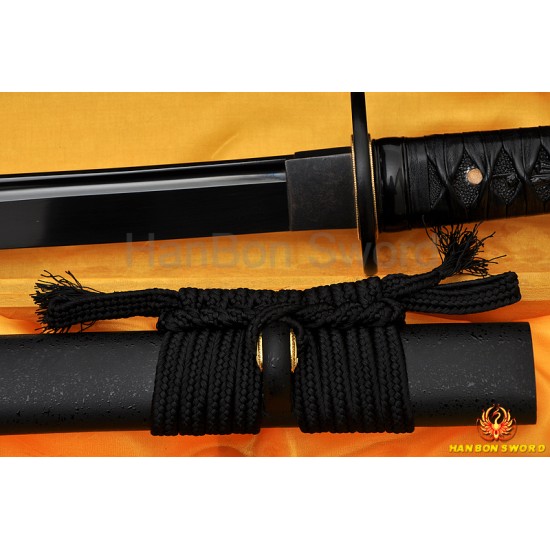 Functional Hand Forged Black Ninjato Japanese Ninja Sword Black Full Tang Blade 