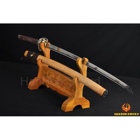 HANDMADE JAPANESE KATANA SAMURAI SWORD DRAGON KOSHIRAE LEATHER ITO HUALEE SAYA