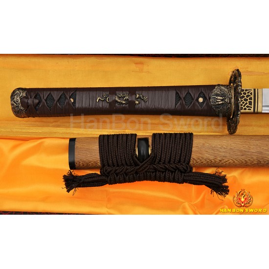 HANDMADE JAPANESE KATANA SAMURAI SWORD DRAGON KOSHIRAE LEATHER ITO HUALEE SAYA