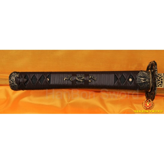 HANDMADE JAPANESE KATANA SAMURAI SWORD DRAGON KOSHIRAE LEATHER ITO HUALEE SAYA