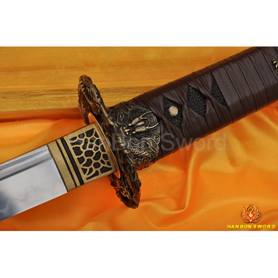 HANDMADE JAPANESE KATANA SAMURAI SWORD DRAGON KOSHIRAE LEATHER ITO HUALEE SAYA