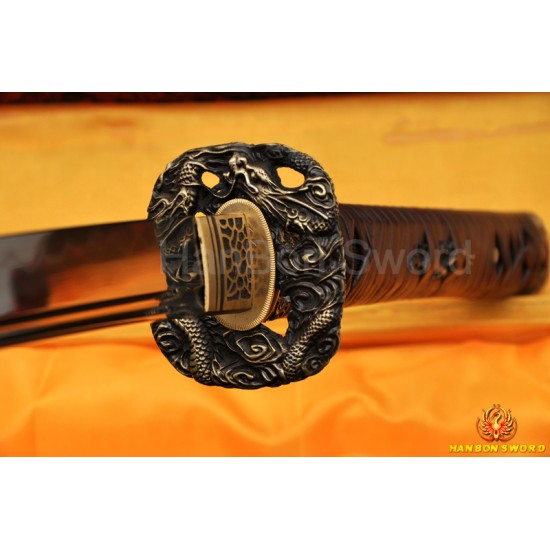 HANDMADE JAPANESE KATANA SAMURAI SWORD DRAGON KOSHIRAE LEATHER ITO HUALEE SAYA