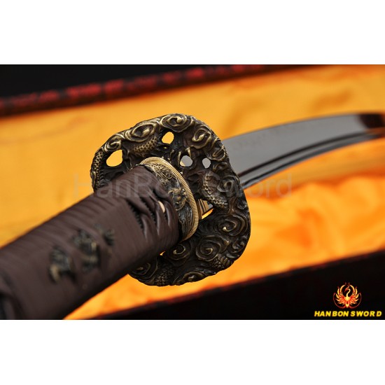 HANDMADE JAPANESE KATANA SAMURAI SWORD DRAGON KOSHIRAE LEATHER ITO HUALEE SAYA