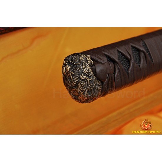 HANDMADE JAPANESE KATANA SAMURAI SWORD DRAGON KOSHIRAE LEATHER ITO HUALEE SAYA