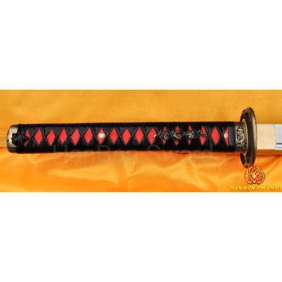 Leathe ITO Dragon Musashi TSUBA Full Tang Blade Oil Quenched JAPANESE KATANA SAMURAI SWORD