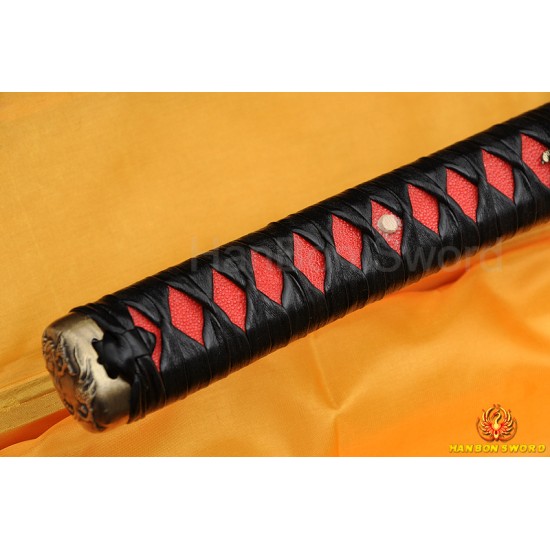 Leathe ITO Dragon Musashi TSUBA Full Tang Blade Oil Quenched JAPANESE KATANA SAMURAI SWORD