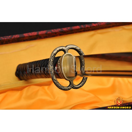 Leathe ITO Dragon Musashi TSUBA Full Tang Blade Oil Quenched JAPANESE KATANA SAMURAI SWORD